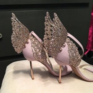 Winged Evangeline Heel in Metallic and Pink